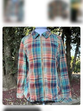 Christopher & Banks Multicolor Plaid Button-Front Shirt in Teal, Rust & Navy
